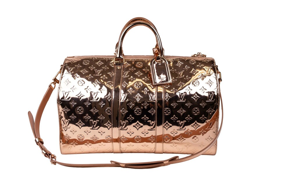 Louis Vuitton Rose Gold Mirror Leather Keepall 45CM Bandouliere Duffle Handbag